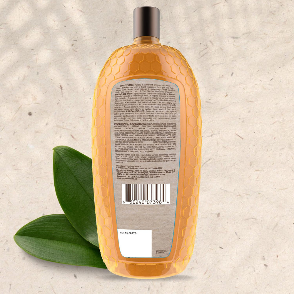 After-use hair close-up with Tio Nacho Ginseng Shampoo for shiny, strengthened strands.
