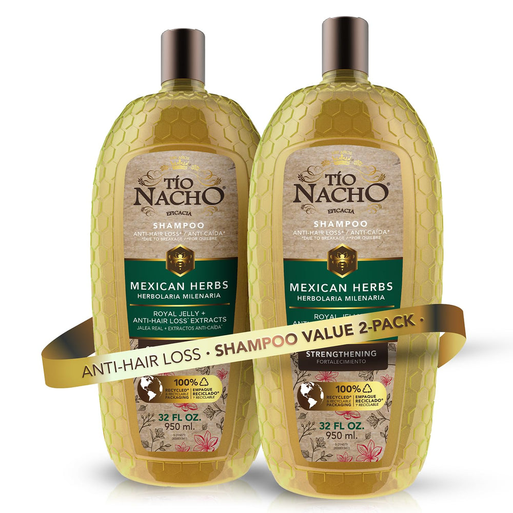 Tío Nacho anti-hair-loss shampoo bottle with royal jelly and rosemary for nourishing scalp.