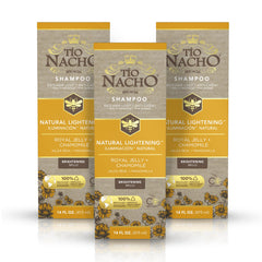 Tio Nacho Natural Lightening Shampoo bottle pour promoting brighter blonde tones.