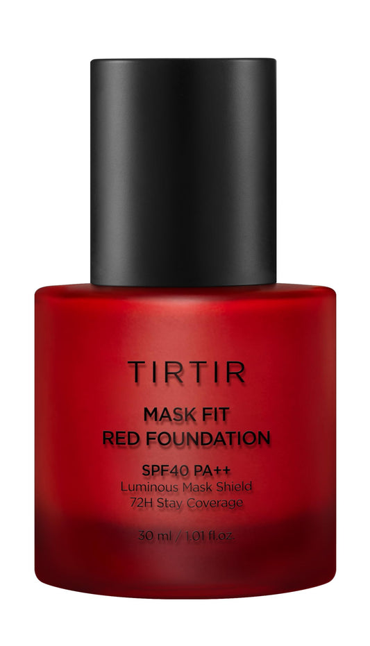 TIRTIR Mask Fit Red Foundation bottle swirl shows buildable coverage for a natural glow.