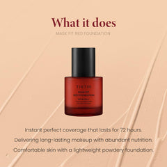 TIRTIR Mask Fit Red Foundation swatches show porcelain shade suitability for fair complexions.