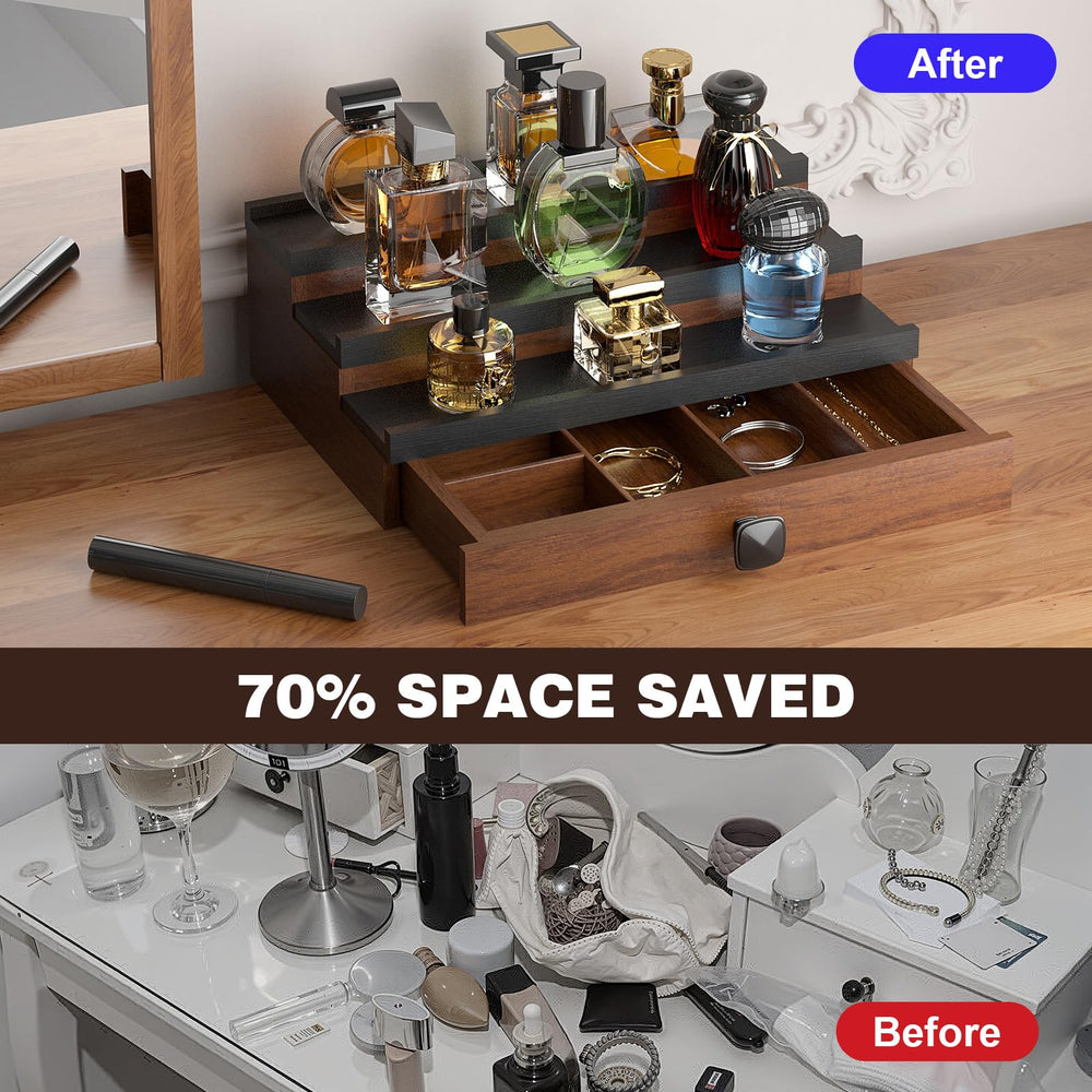 TIRYIUOU Cologne Organizer velvet-lined drawers cushion valuables during storage.