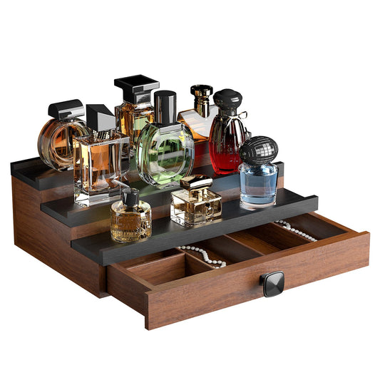 TIRYIUOU Cologne Organizer wooden display showing a tidy fragrance hub.