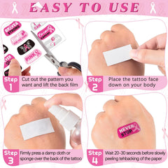 Tisancy pink ribbon tattoos close-up showing vibrant patterns for campaigns.