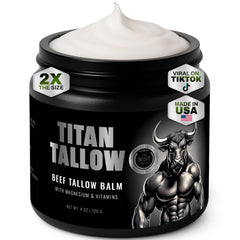Titan Tallow face balm jar displaying clean, all-in-one hydration for daily skincare.