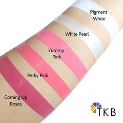 TKB Sweet Heart Lip Liquid Set demonstrates castor oil base for smooth, comfortable wear.