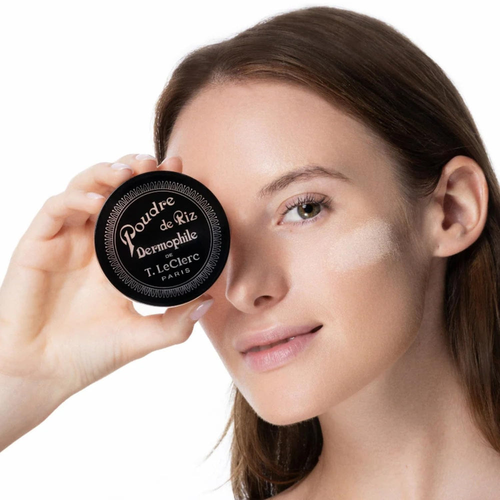 T. LeClerc Rice Loose Powder on-the-go compact for quick touch-ups and shine control.