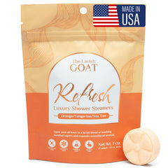 The Lavish Goat TLG Refresh orange-tea-tree shower steamer for a spa-like shower