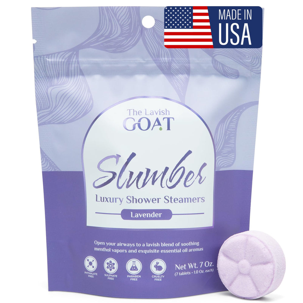 TLG Slumbers lavender-menthol shower steamer close-up for calming aroma