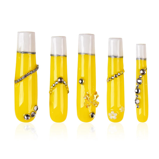 TMANI extra-long handmade press-on nails with diamond glitter for a glamorous look