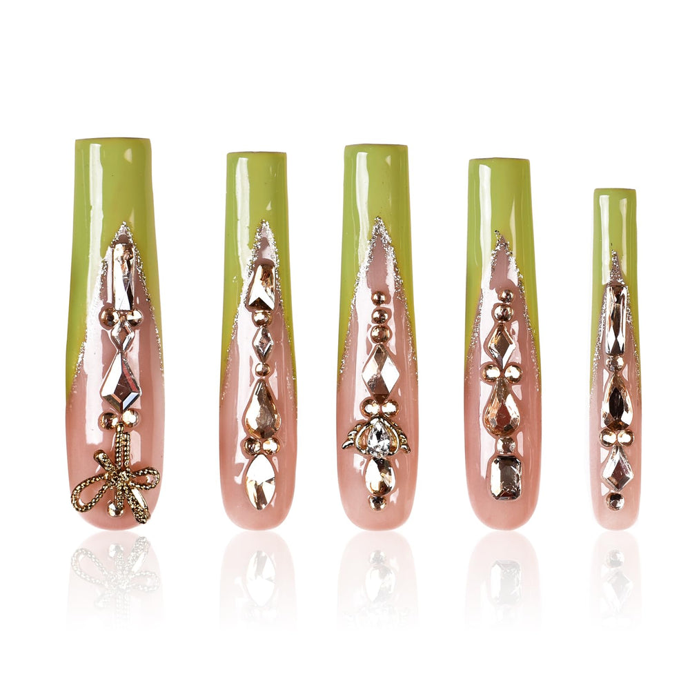 Tmani extra long square press-on nails with diamond glitter for glamorous flair.