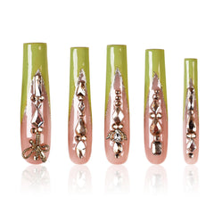 Tmani extra long square press-on nails with diamond glitter for glamorous flair.