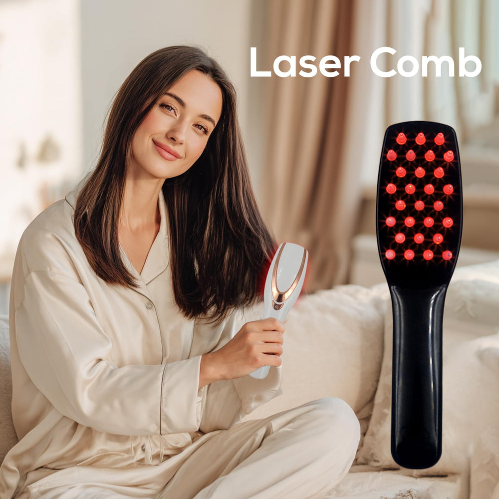TMOSSO Laser Therapy Hair Growth Comb in hand for portable home use.