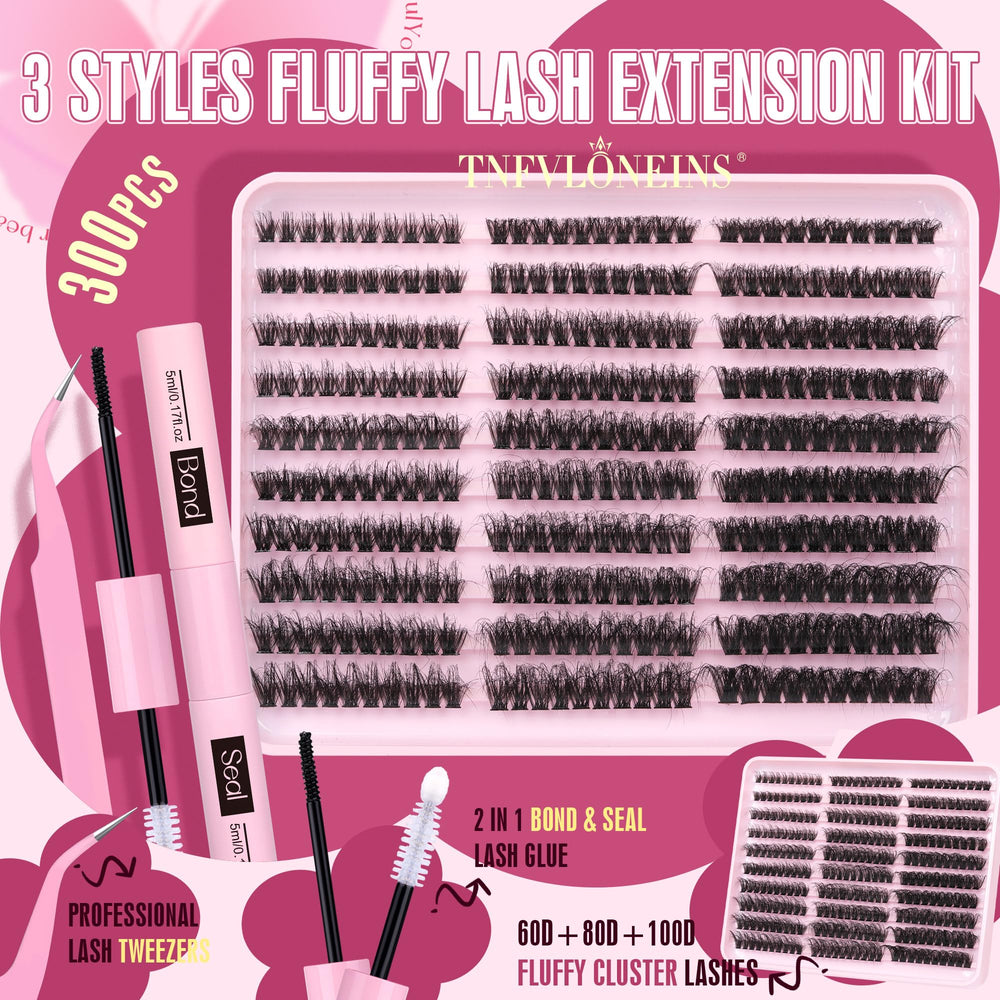 TNFVLONEINS fluffy lash clusters 80D close-up for fuller volume and comfortable wear.