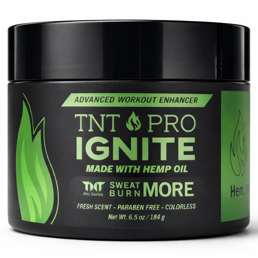 TNT Pro Ignite Sweat Cream bottle for pre-workout warming and focus.