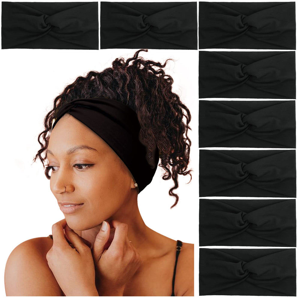 Tobeffect black headband with turban bow keeps hair neatly in place during daily routines.