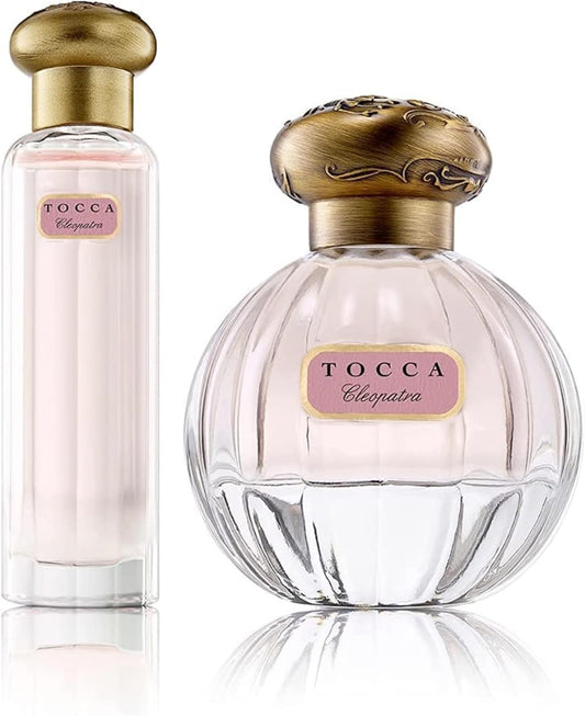 TOCCA Cleopatra bottle in 1920s cut-glass design, a timeless centerpiece for her vanity.