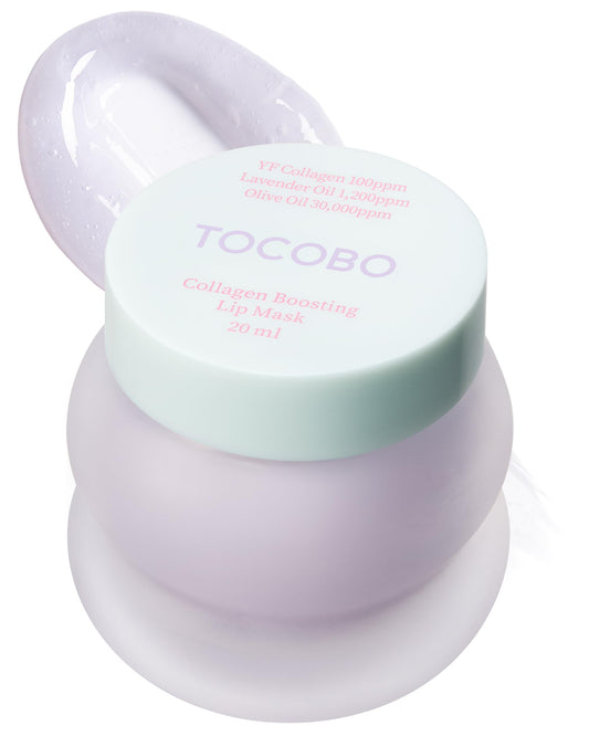 TOCOBO Collagen Lip Mask jar shows rich balm texture for overnight lip care.