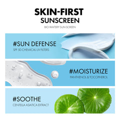 TOCOBO US Bio Watery Sunscreen SPF 50 cotton seed oil ingredient, soothing barrier for hydrated skin