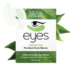 ToGoSpa Green Tea EYES pack shot showing premium under-eye gel pads for soothing care