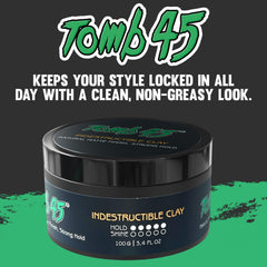 Tomb45 Indestructible Hair Clay strong hold helping keep styles in place