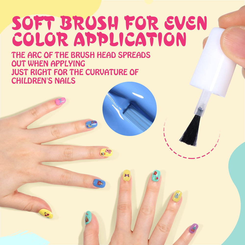 TOMICCA Nail Polish Bottle Application demonstrates easy brush stroke and kid-friendly use.