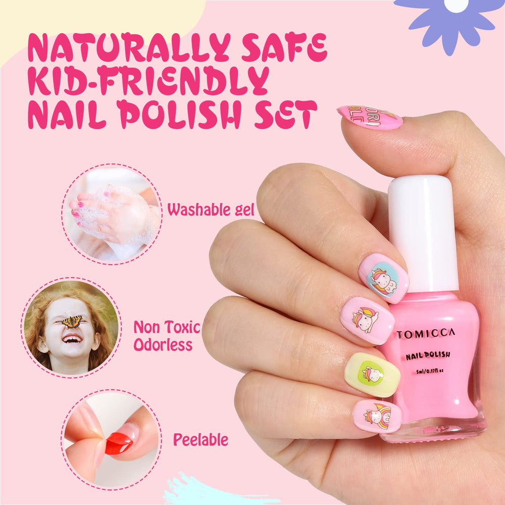 TOMICCA Nail Polish Peel-Off removal highlights gentle, mess-free removal for little nails.
