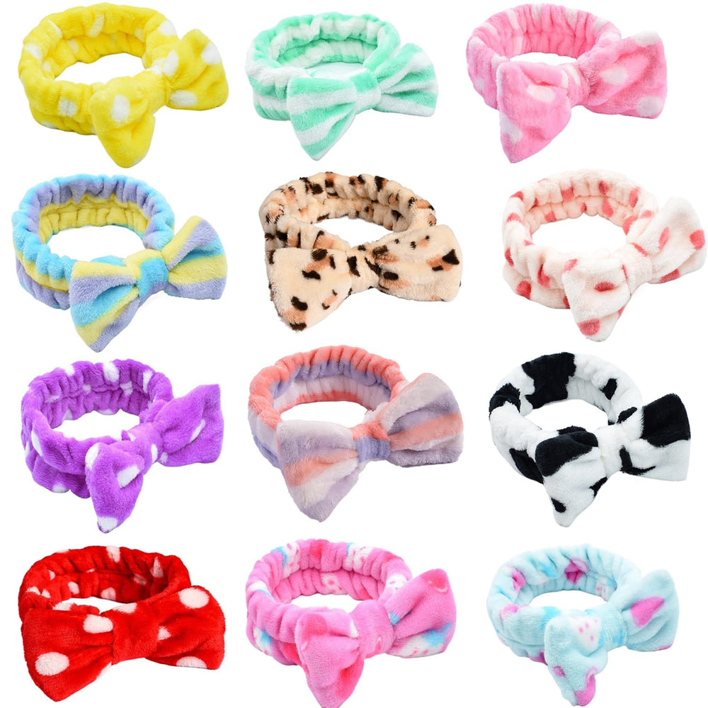 Tomolucky Direct coral fleece spa headband with a soft bow for makeup.