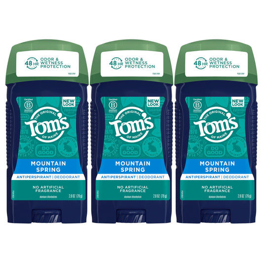 Tom's of Maine Mountain Spring antiperspirant for men 3-pack with 2.8 oz sticks, ready for daily use