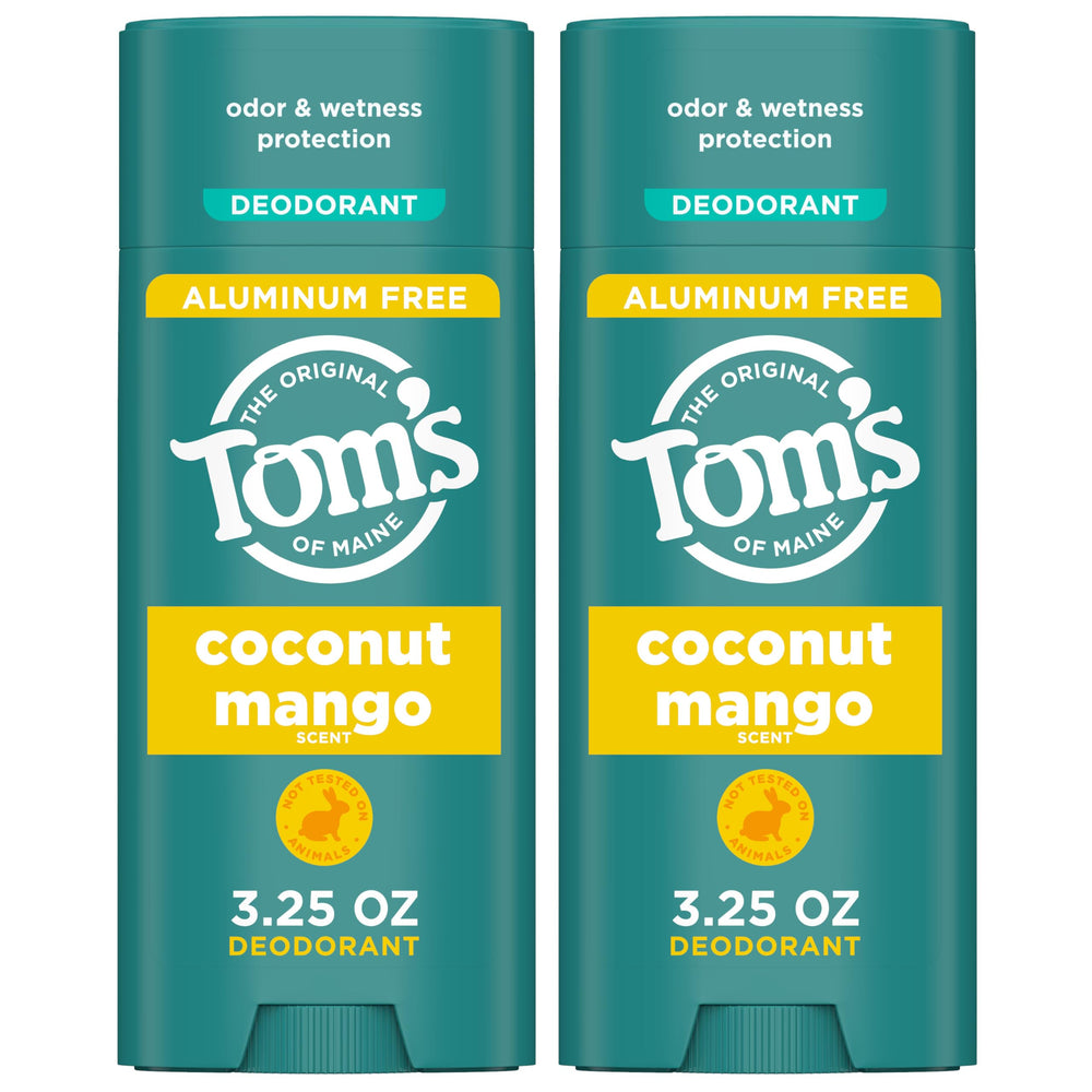 Tom's of Maine Coconut Mango deodorant stick with clear, long-lasting protection.