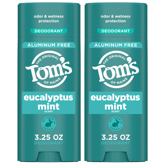 Tom's of Maine Eucalyptus Mint deodorant stick front view for all-day freshness.