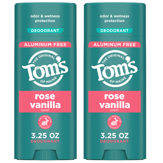 Tom's of Maine Rose Vanilla deodorant stick packaging for on-the-go freshness
