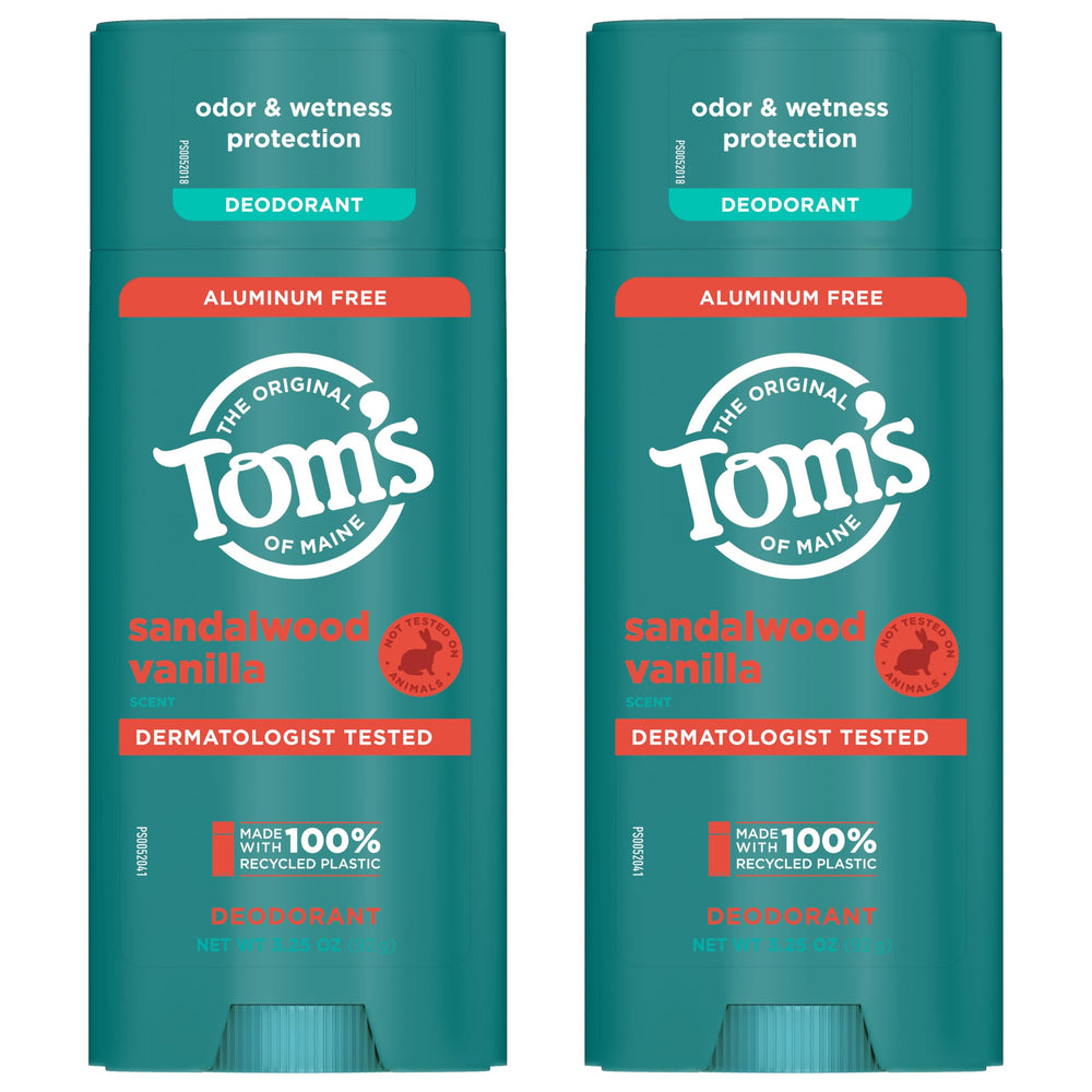 Tom’s of Maine Sandalwood Vanilla deodorant in daily use for regular freshness.