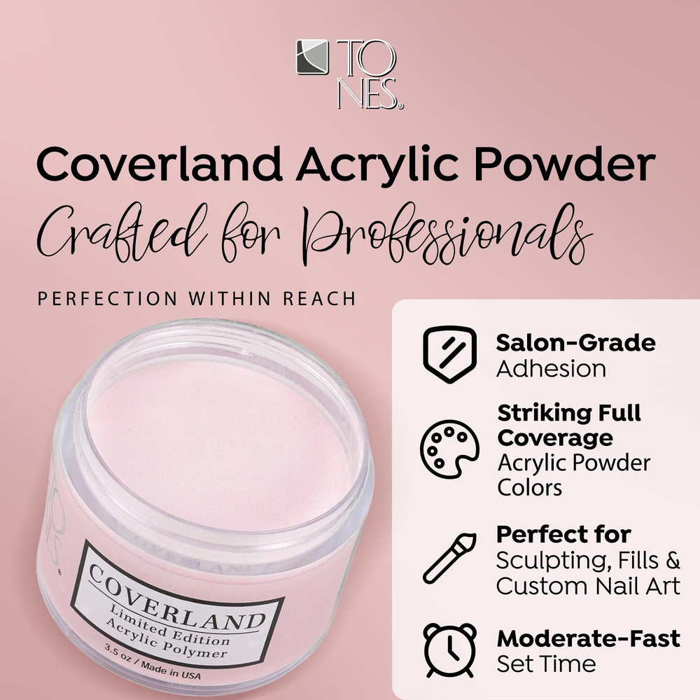 TONES Coverland blush pink powder enables precise nail art and strong adhesion.