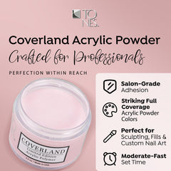 TONES Coverland blush pink powder enables precise nail art and strong adhesion.