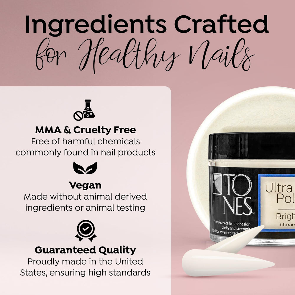TONES Pro acrylic powder used for French tips and 3D nail art.