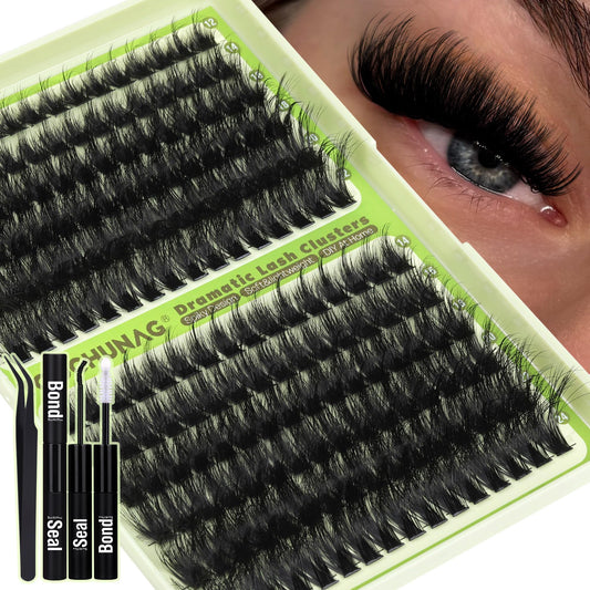 TOOCHUNAG thick lash clusters kit, 12–24mm, D-curly for dramatic eyes.