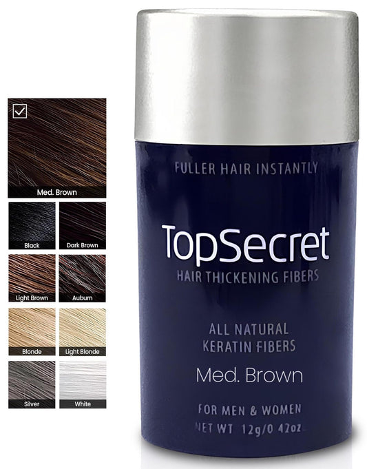 Top Secret hair building fiber refill bottle for easy, on-demand hair coverage.