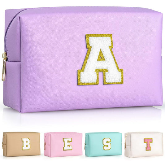 TOPEAST personalized initial makeup bag in purple, stylish mom gift option