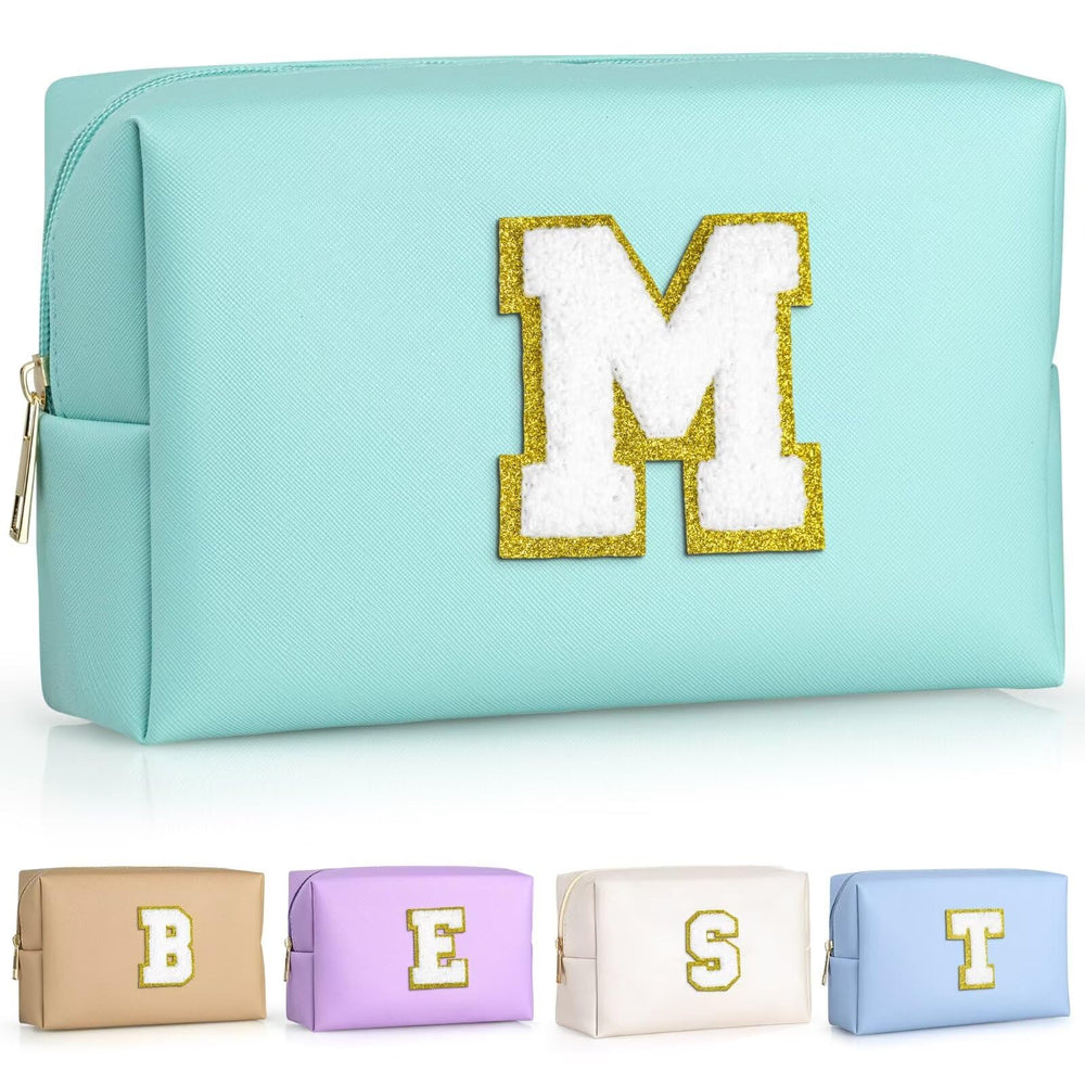 TOPEAST monogrammed makeup bag blue patch, personalized style for cosmetics on the go