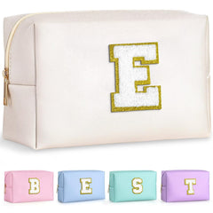 TOPEAST monogrammed makeup bag with gold patch for personalized gifting.