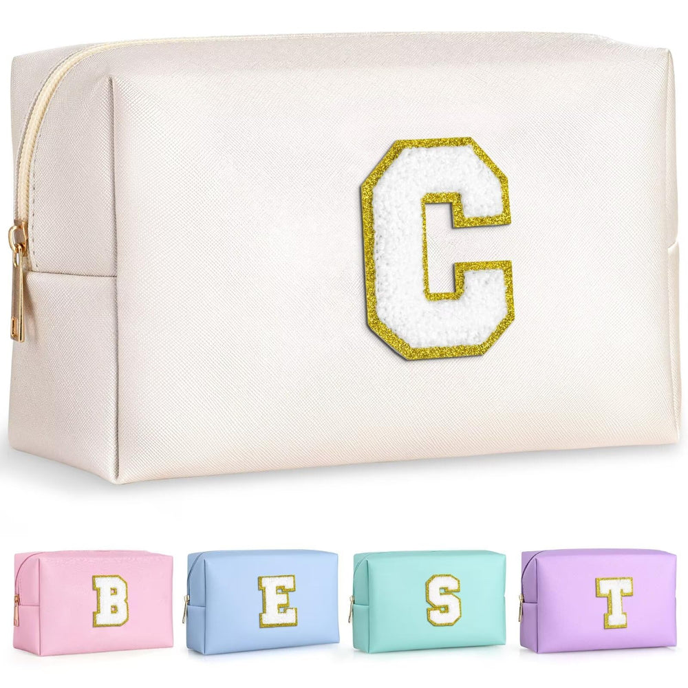 TOPEAST preppy makeup bag with gold patch for personalized style and skin-friendly comfort.