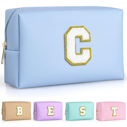 TOPEAST preppy makeup bag with personalized patch, ideal gift.