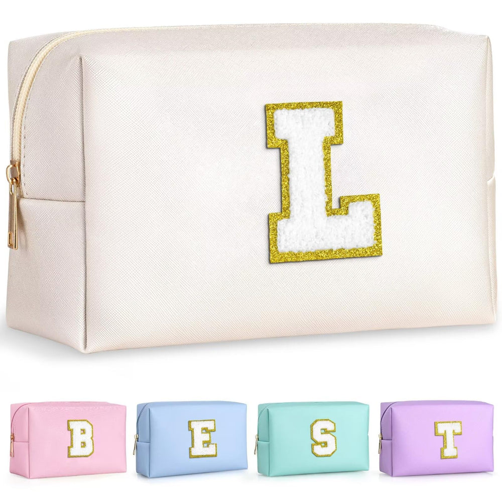 TOPEAST preppy patch makeup bag with chenille patch for organized cosmetics on the go