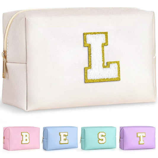 TOPEAST preppy patch makeup bag with chenille patch for organized cosmetics on the go