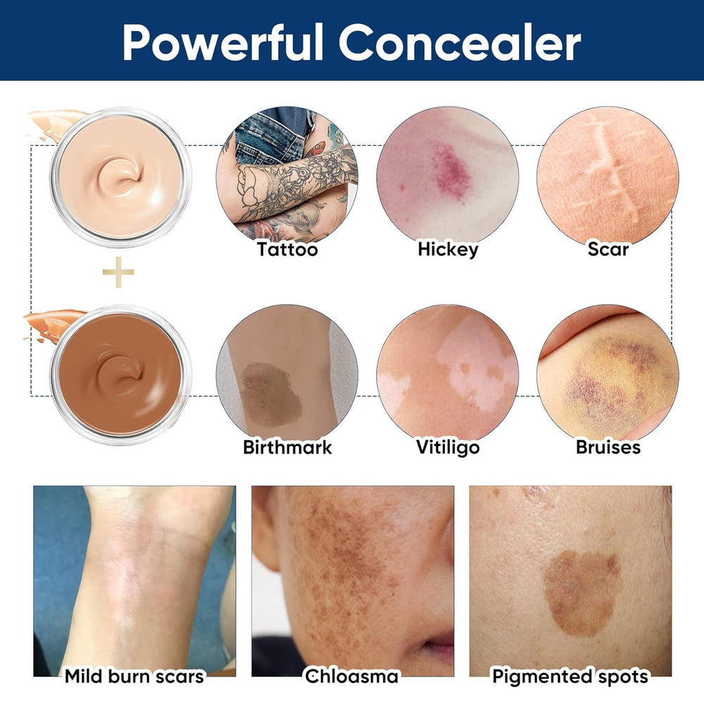 Topicy tattoo cover-up makeup swatches showing two color options