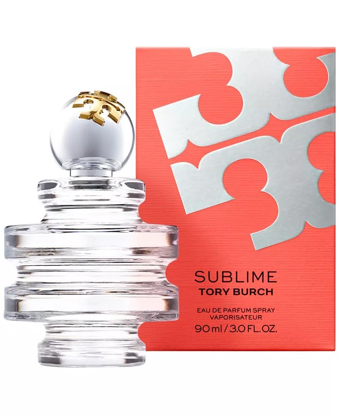 Tory Burch Sublime bottle closeup label highlighting premium fragrance notes.