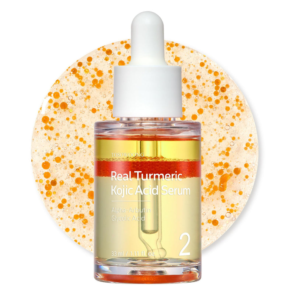 Tosowoong Real Turmeric Kojic Serum bottle highlighting brightening and even tone