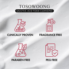 TOSOWOONG Salicylic Acid Foam Cleanser pore-closeup image highlights clear pores