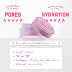 Touch in Sol Icy Sherbet Primer pump enables easy, controlled makeup application.